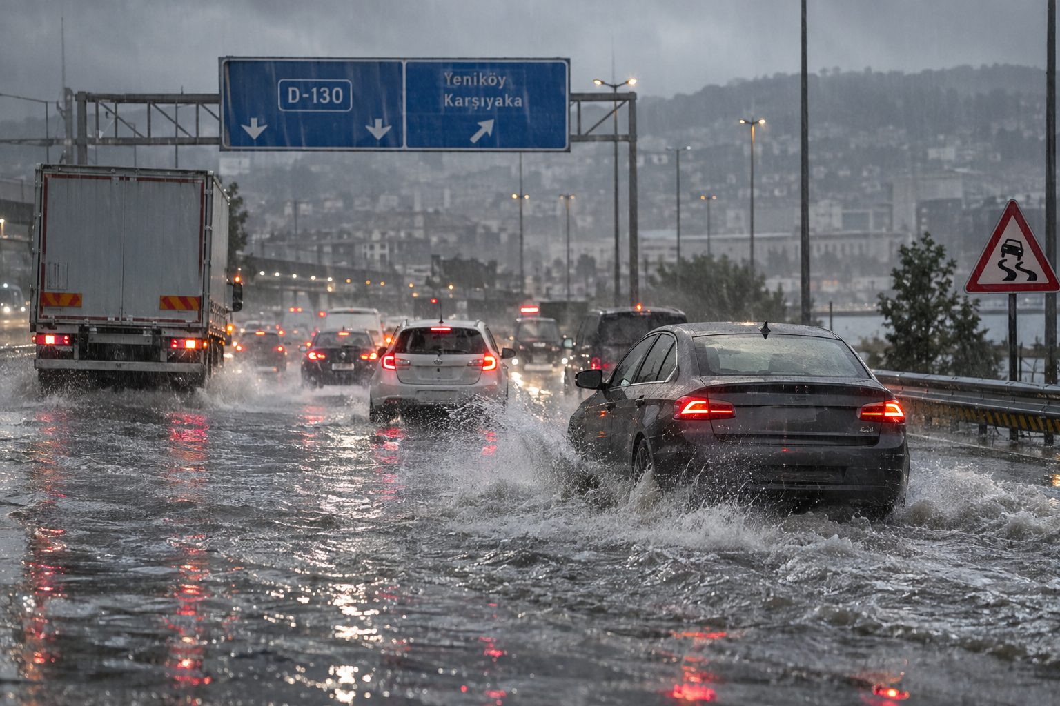 Kocaeli'de sağanak sonrası D-130 için alternatif yol uyarısı
