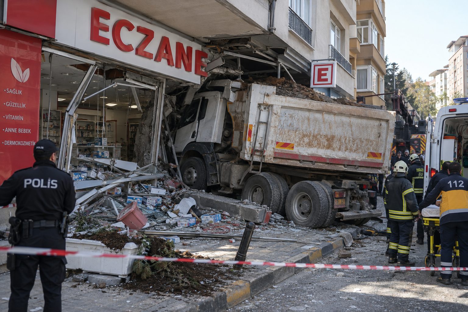 Pendik'te hafriyat kamyonu eczaneye girdi: 7 yaralı